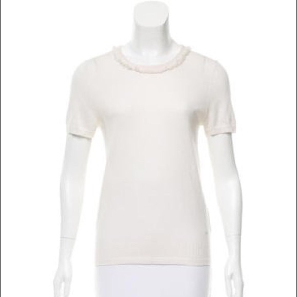 Tory Burch Cream Cashmere Ruffle Sweater